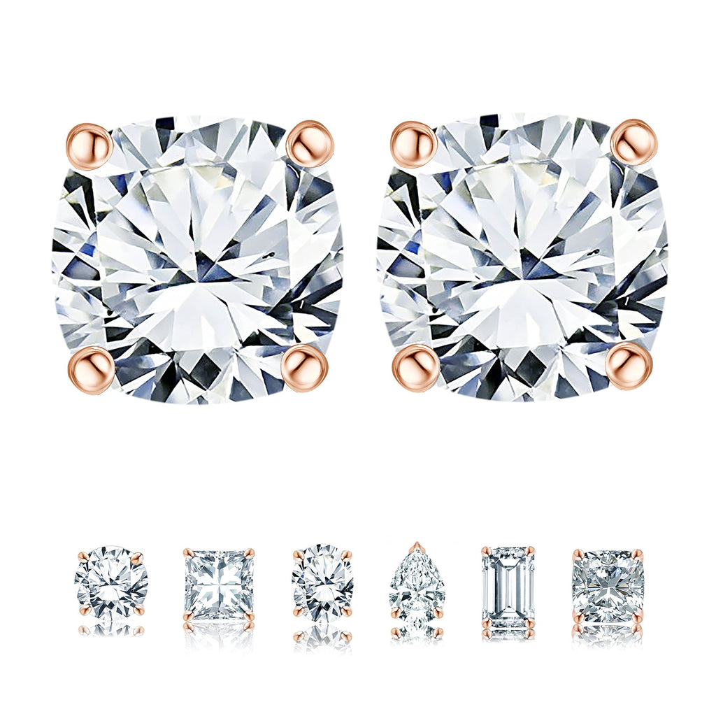 JeenMata 2 Carat Cushion Cut Moissanite 4 Prong Solitaire Stud Earrings in 18k Yellow Gold Plating for Women