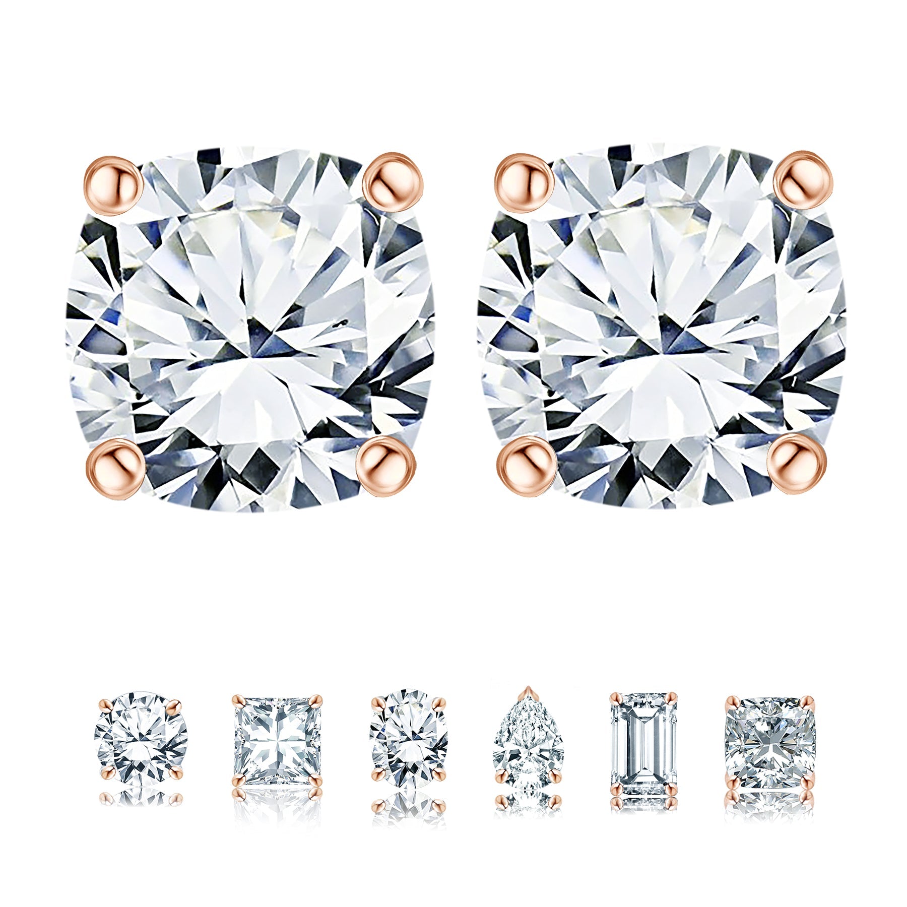 JeenMata 2 Carat Cushion Cut Moissanite 4 Prong Solitaire Stud Earrings in 18k Yellow Gold Plating for Women