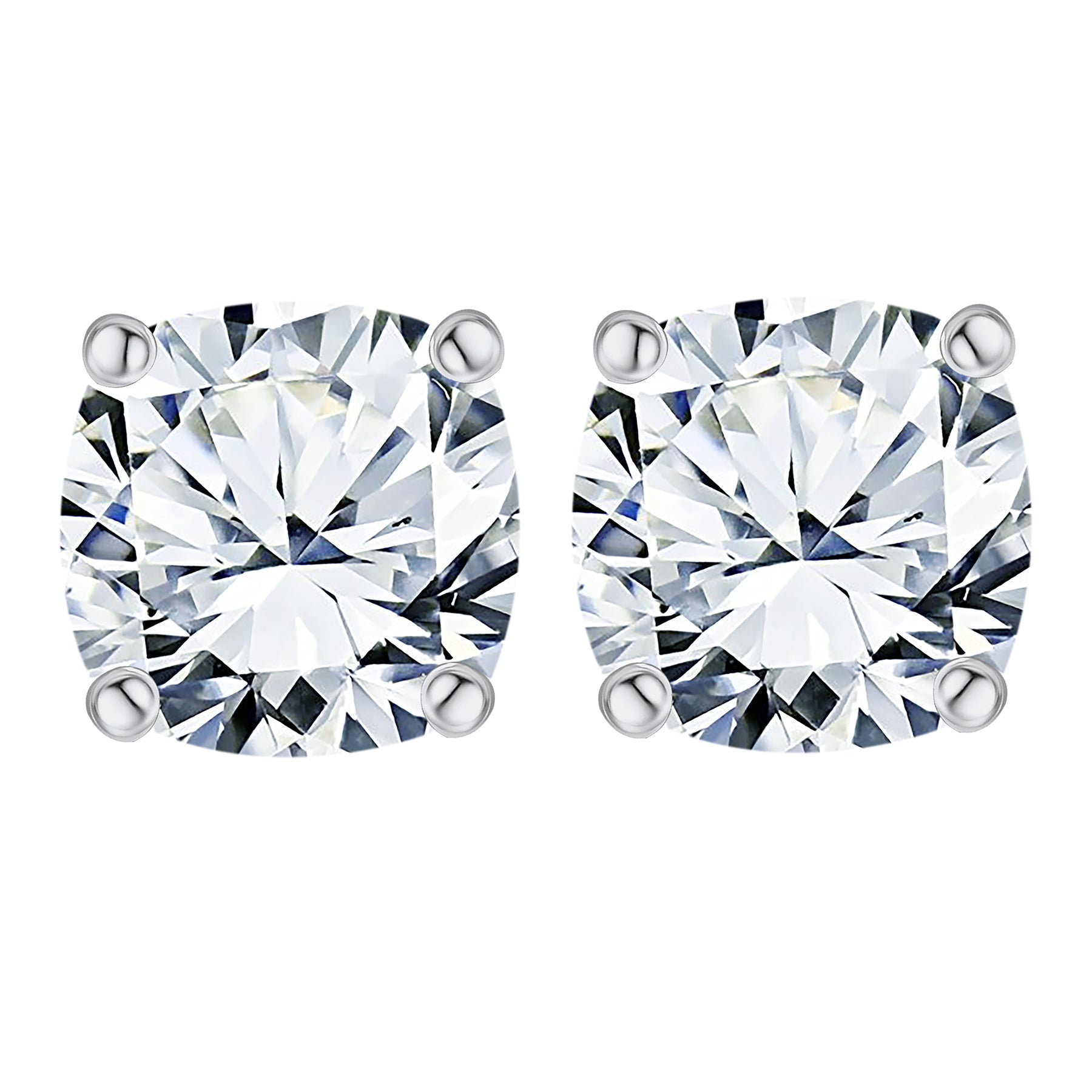 4 Carat Cushion Cut Moissanite 4 Prong Solitaire Stud Earrings In 18K White Gold Plating Over Silver