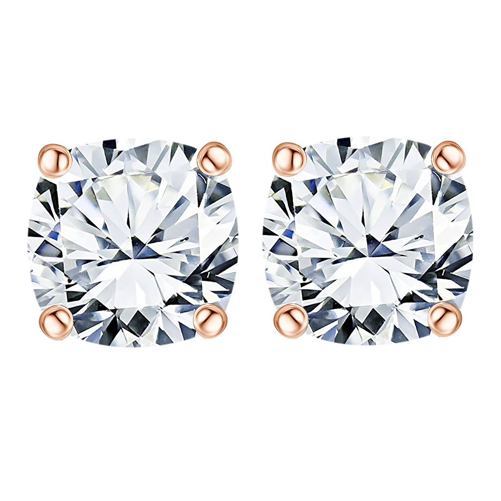 4 Carat Cushion Cut Moissanite 4 Prong Solitaire Stud Earrings In 18K White Gold Plating Over Silver