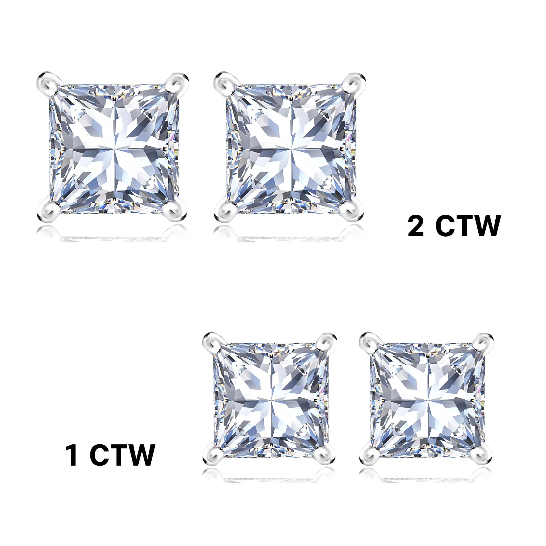 JeenMata 0.5 Carat Princess Cut Moissanite - Solitaire Stud Earrings in 18k White Gold Plating for Women