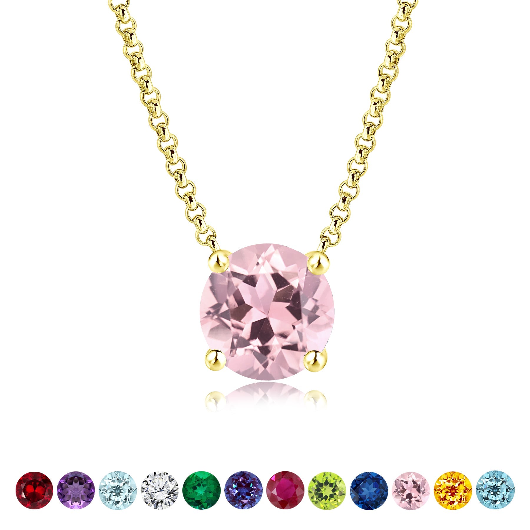 JeenMata 1 Carat Pink Tourmaline - October Birthstone Solitaire Pendant Necklace in 18K Yellow Gold Plated, Female, Adult