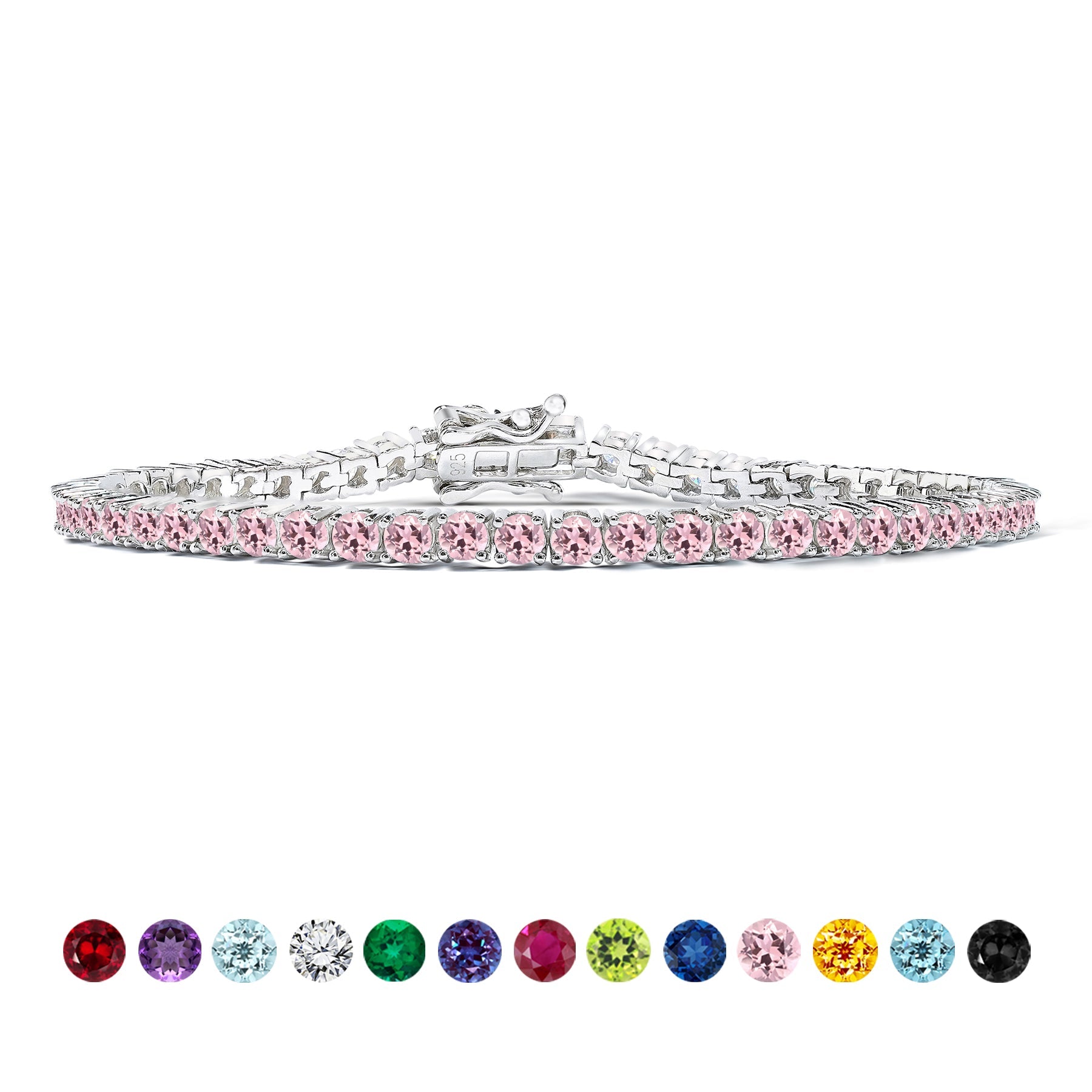 Classic 5.5 TCW Round Cut October - Pink Tourmaline - Birthstone Tennis Bracelet Eternity Design - White Gold Plating, Female, Adult