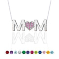 MOM Pendant Necklace - Pink Stone - October Birthstone in 18K White Gold over Sterling Silver