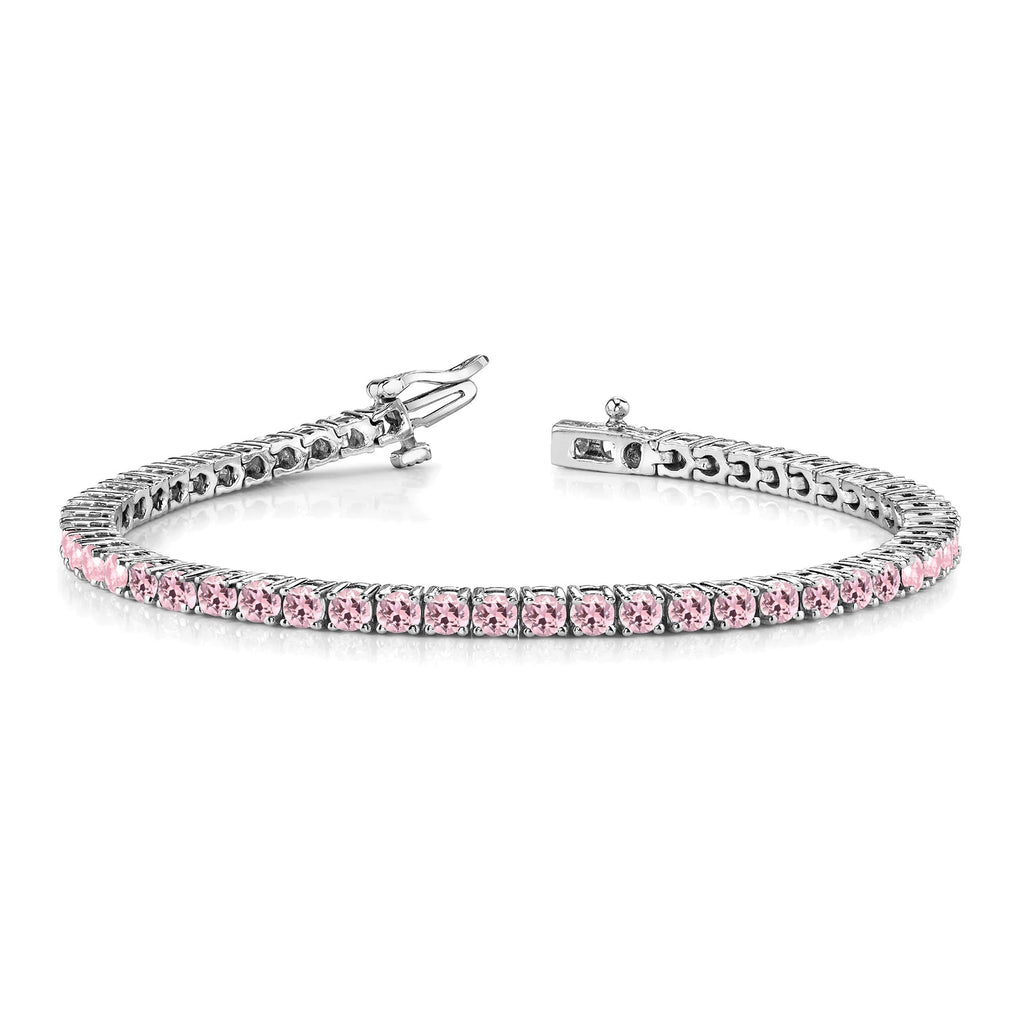 Classic 5.5 TCW Round Cut October - Pink Tourmaline - Birthstone Tennis Bracelet Eternity Design - White Gold Plating, Female, Adult