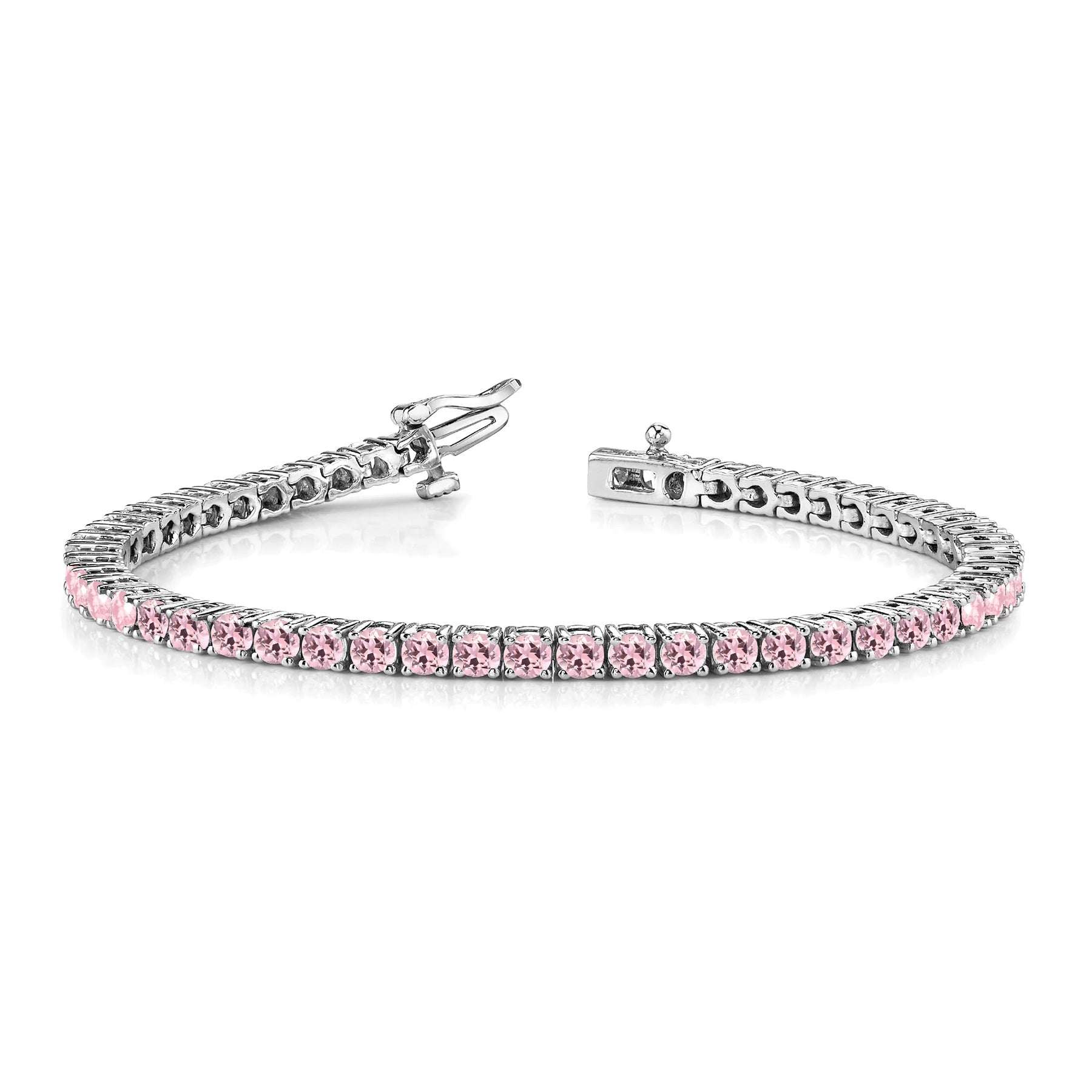 Classic 5.5 TCW Round Cut October - Pink Tourmaline - Birthstone Tennis Bracelet Eternity Design - White Gold Plating, Female, Adult