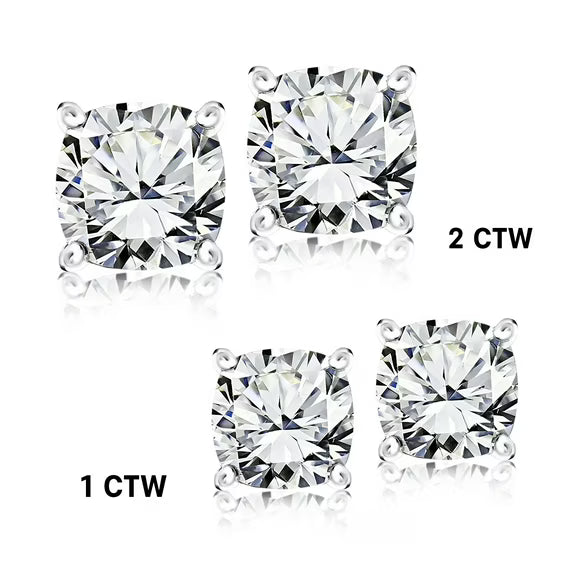 JeenMata 1 Carat Cushion Cut Moissanite Solitaire Stud Earrings In 18K White Gold Plating Over Silver