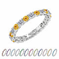 JeenMata 3.5 Carat Round Cut November Birthstone - Multicolor Eternity Wedding Band - Citrine & Cubic Zirconia Rings in 18K White Gold Plating for Women