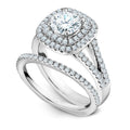 JeenMata 2.75 Carat Brilliant Cut Moissanite Double Halo Split Shank Engagement Ring Set in 18K White Gold Plated for Women