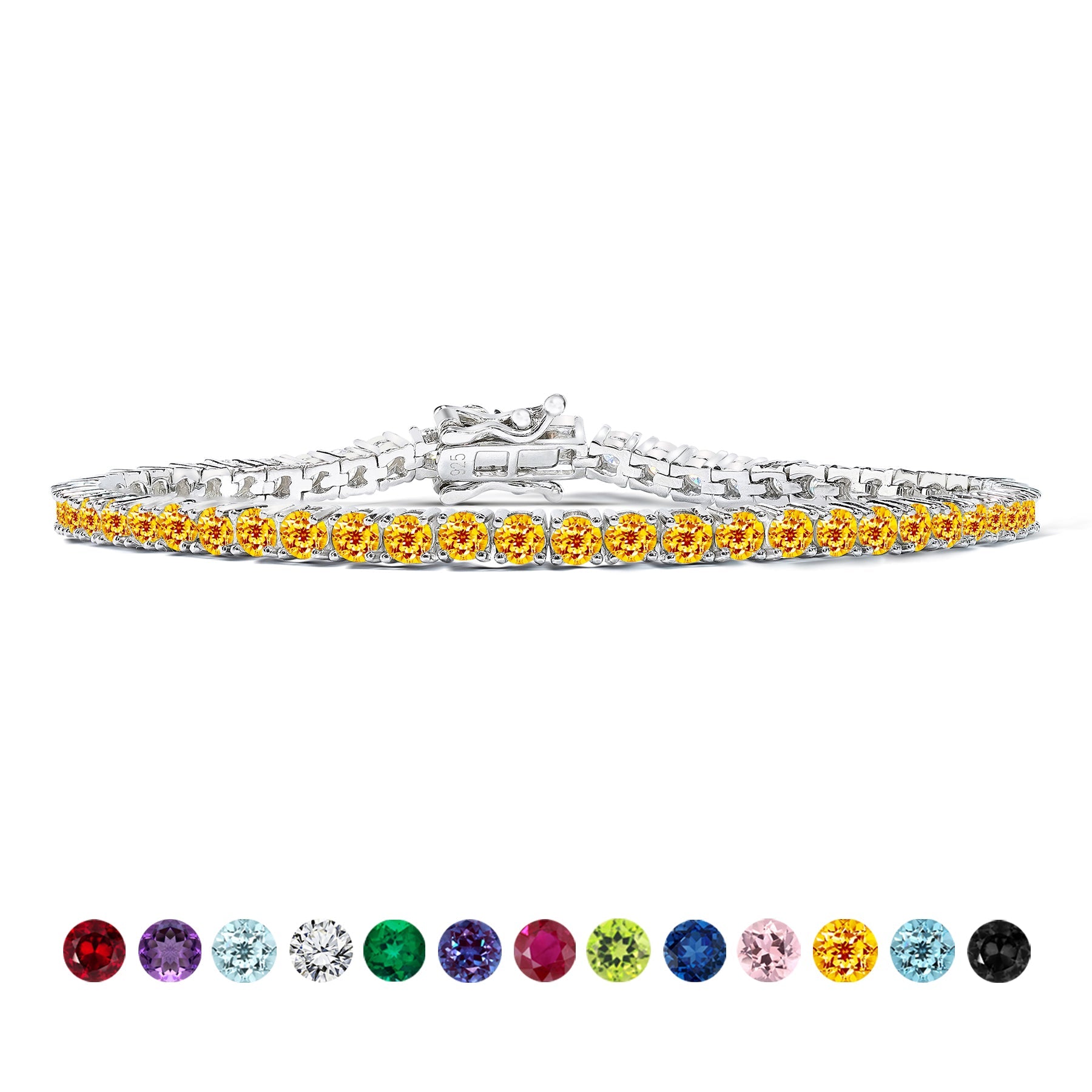 Classic 5.5 TCW Round Cut November - Citrine - Birthstone Tennis Bracelet Eternity Design - White Gold Plating, Female, Adult