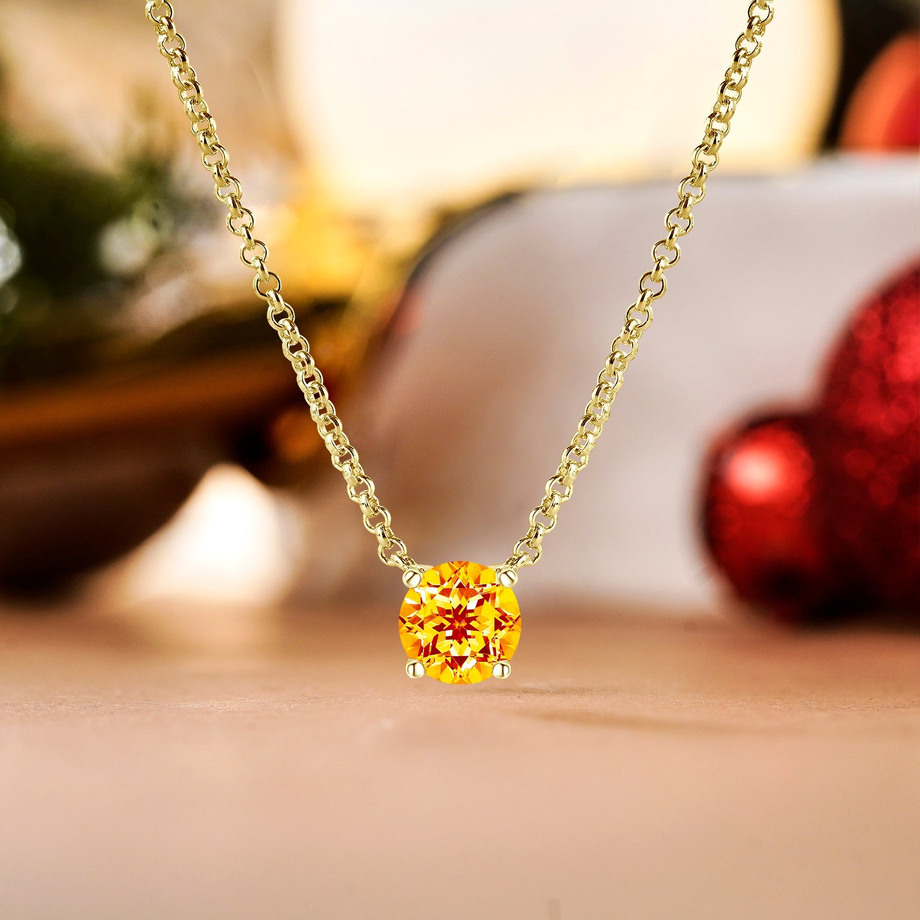 JeenMata 1 Carat Citrine - November Birthstone Solitaire Pendant Necklace in 18K Yellow Gold Plated, Female, Adult