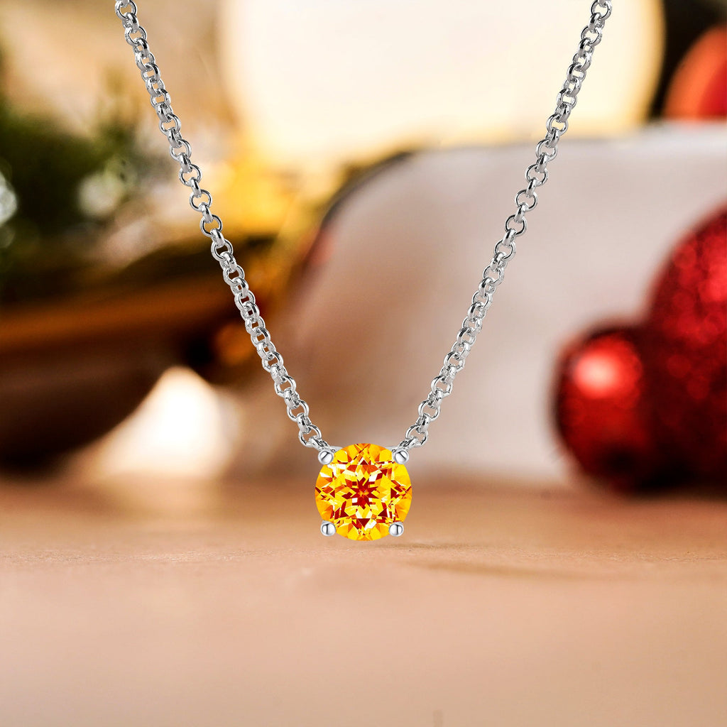 JeenMata 1 Carat Citrine - November Birthstone Solitaire Pendant Necklace in 18K Yellow Gold Plated, Female, Adult