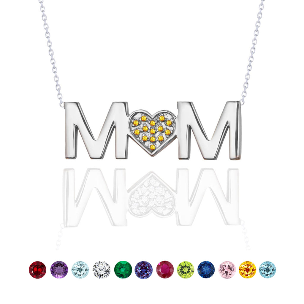 MOM Pendant Necklace - Yellow Stone - November Birthstone in 18K White Gold over Sterling Silver
