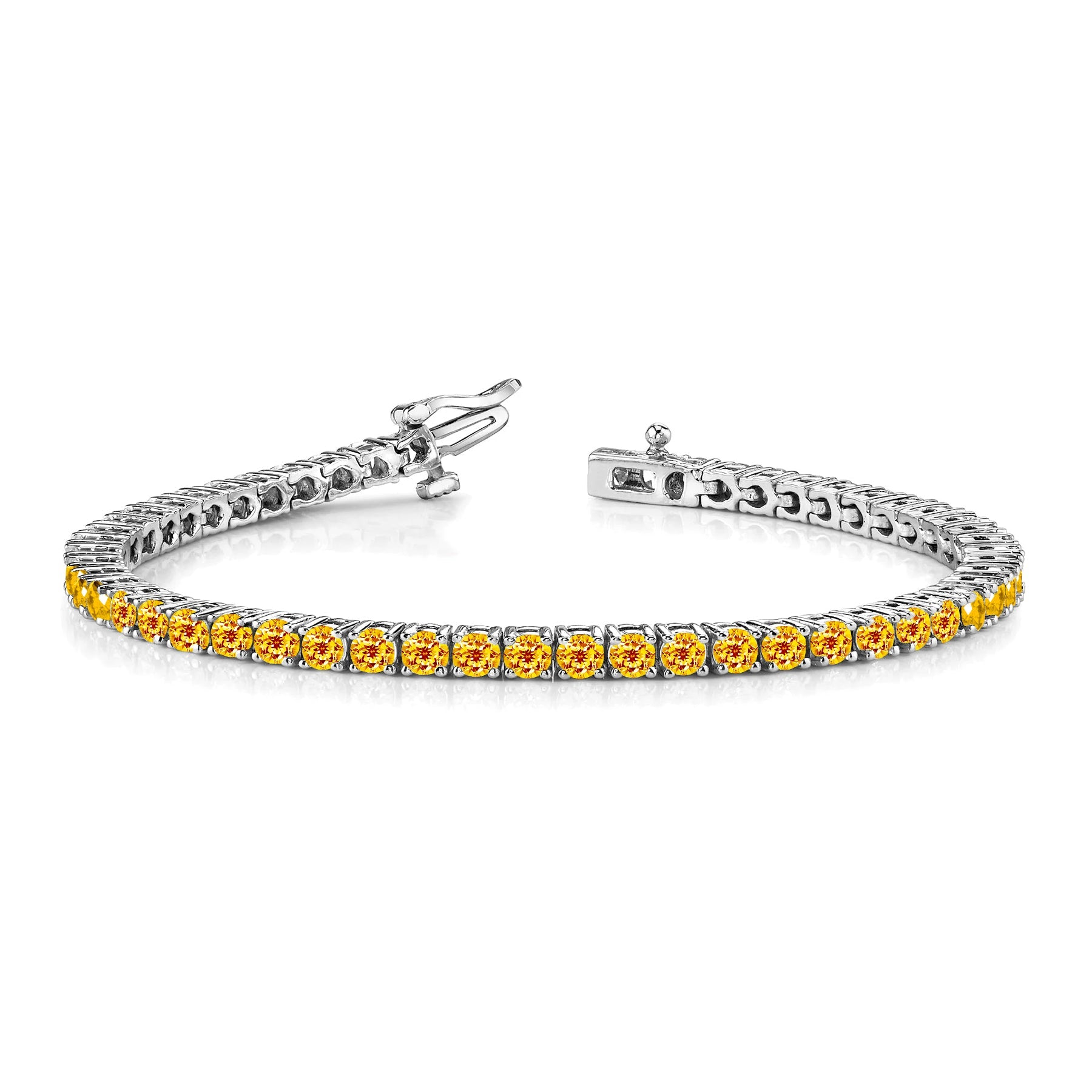 Classic 5.5 TCW Round Cut November - Citrine - Birthstone Tennis Bracelet Eternity Design - White Gold Plating, Female, Adult