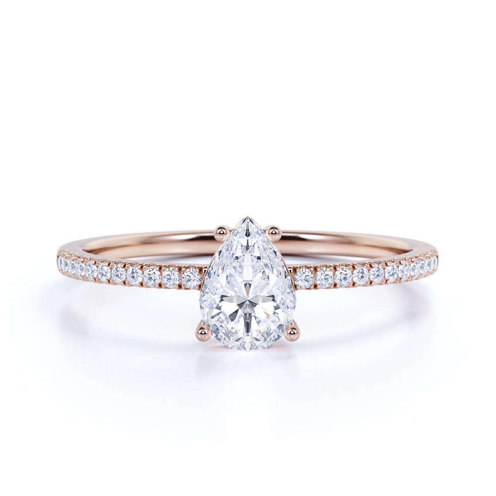 1.25 Carat Pear Shape Moissanite Pave Engagement Ring
