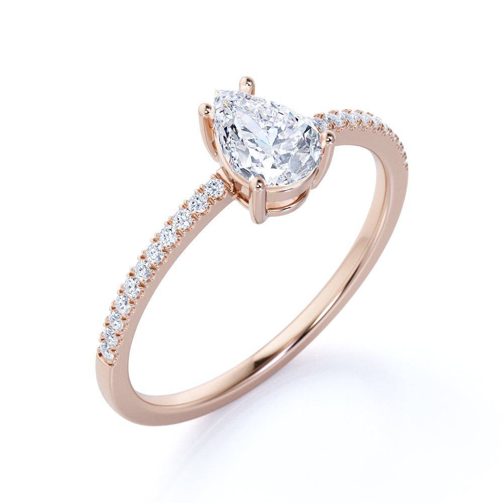 1.25 Carat Pear Shape Moissanite Pave Engagement Ring