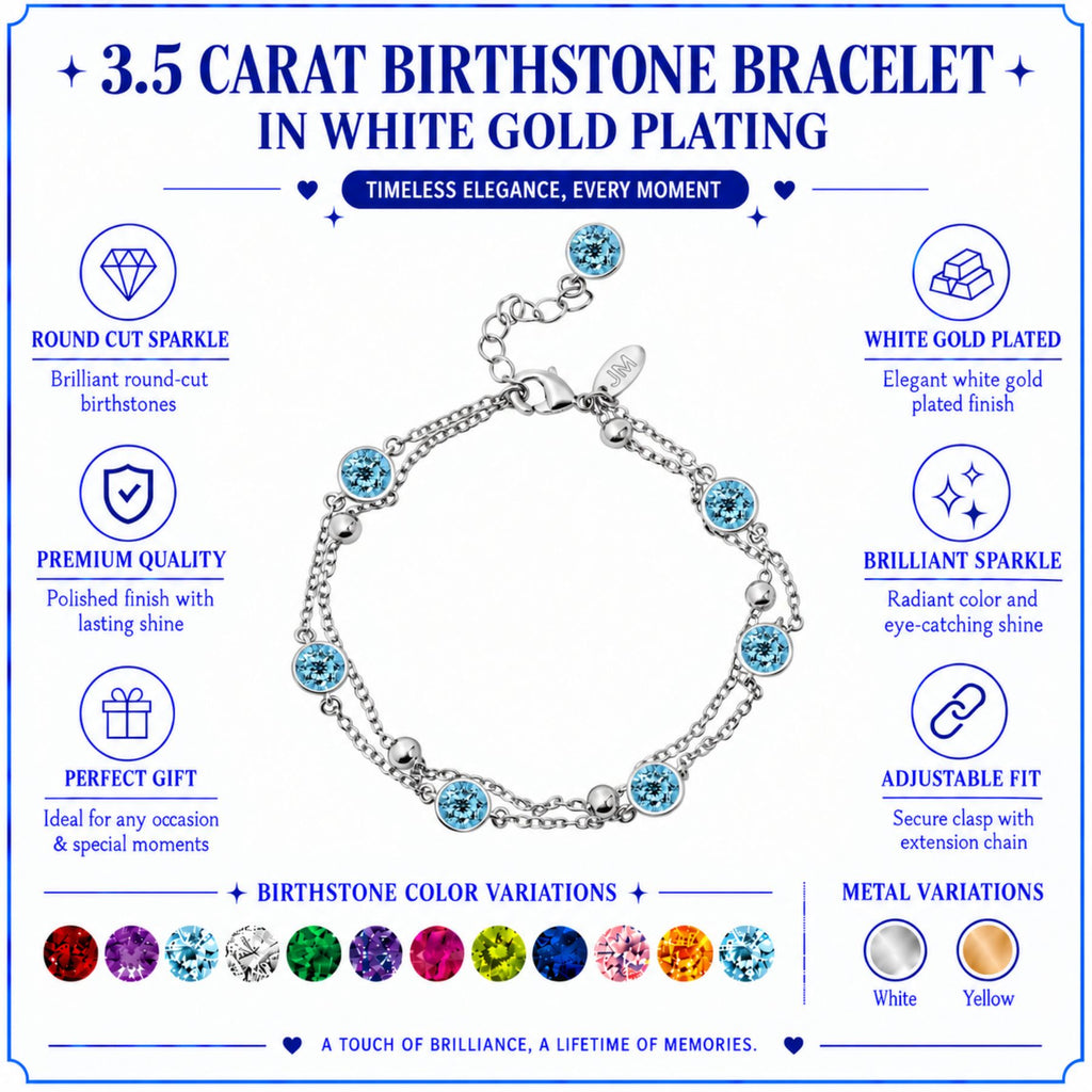 JeenMata 3.5 Carat December Blue Topaz Birthstone Double Layer Bracelet - in White Gold Plating for Women
