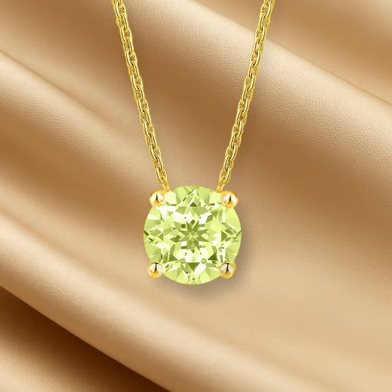 JeenMata 1.75 Carat Peridot - August Birthstone Solitaire Pendant Necklace in 18K Yellow Gold Plated, Female, Adult