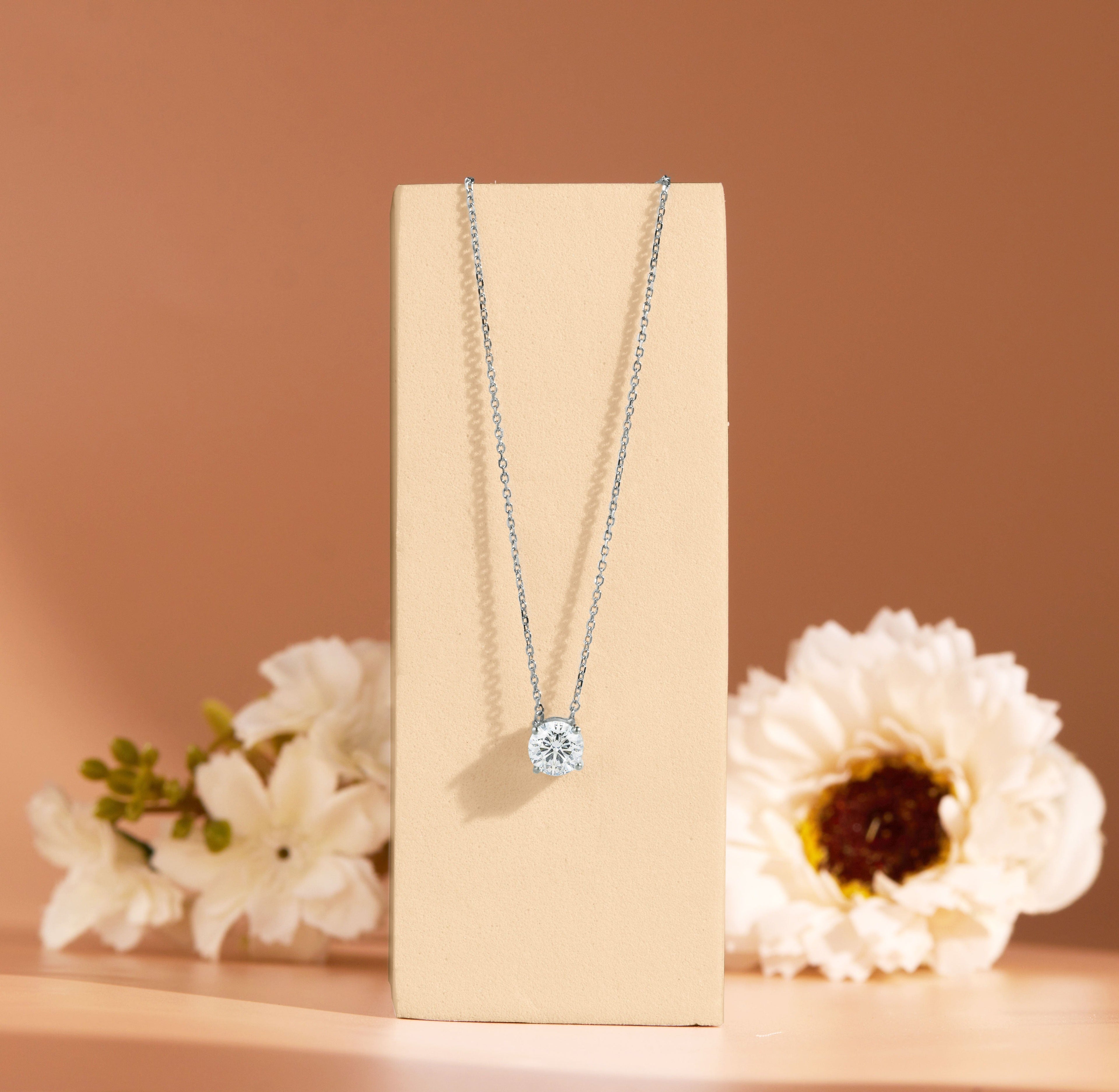 JeenMata 1 Carat Moissanite - April Birthstone Solitaire Pendant Necklace in 18K Yellow Gold over Silver, Female, Adult