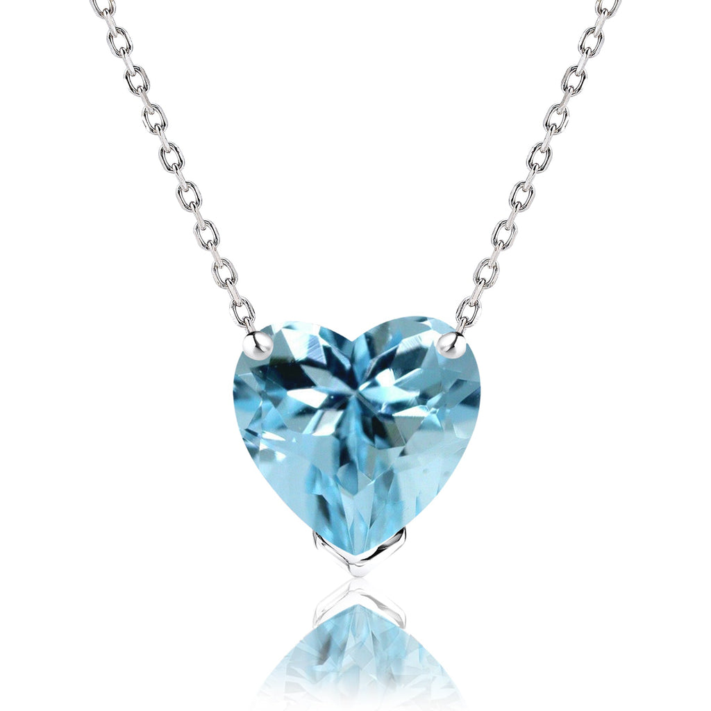 Gorgeous 1 Carat Heart Cut - SWAROVSKI Blue Topaz - December Birthstone Pendant Necklace in 18K White Gold Plating over Silver