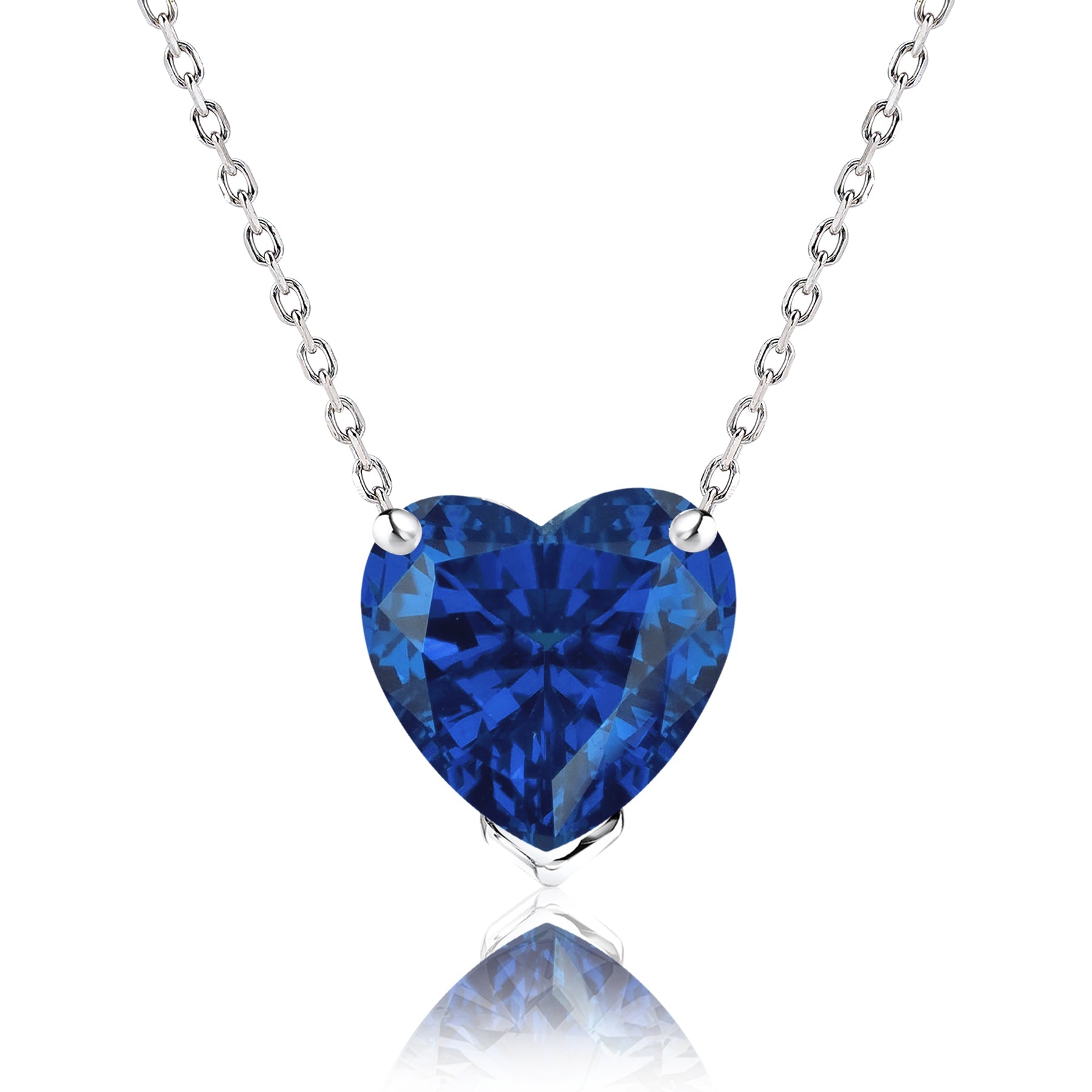 Gorgeous 1 Carat Heart Cut - SWAROVSKI Blue Sapphire - September Birthstone Pendant Necklace in 18K White Gold Plating over Silver