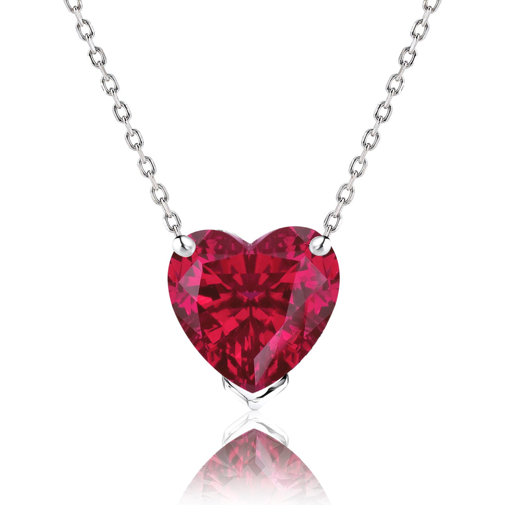 Gorgeous 1 Carat Heart Cut - SWAROVSKI Ruby - July Birthstone Pendant Necklace in 18K White Gold Plating over Silver