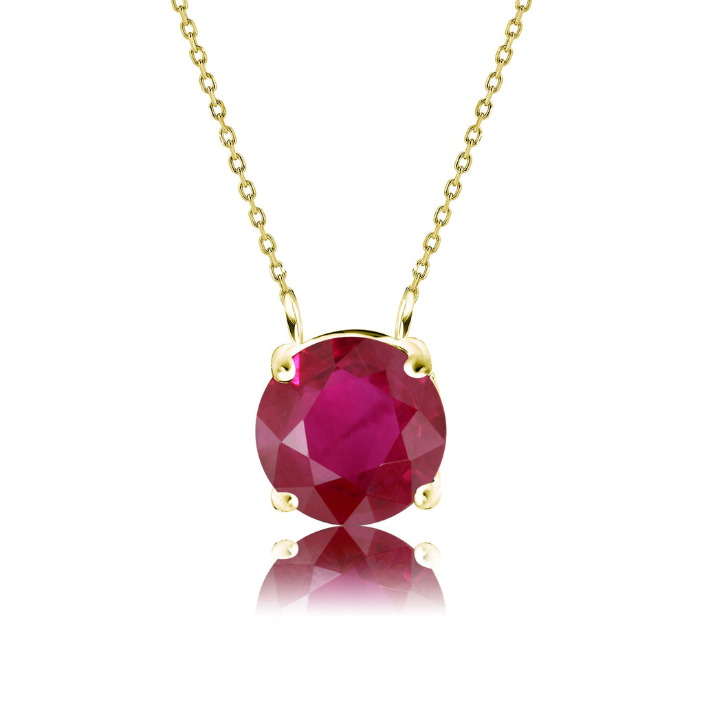 JeenMata 1 Carat Ruby - July Birthstone Solitaire Pendant Necklace in 18K Yellow Gold Plated, Female, Adult