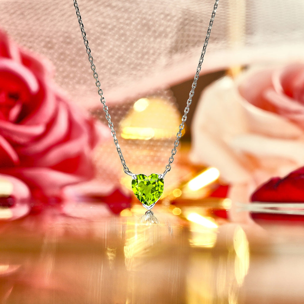 Gorgeous 1 Carat Heart Cut - SWAROVSKI Peridot - August Birthstone Pendant Necklace in 18K White Gold Plating over Silver