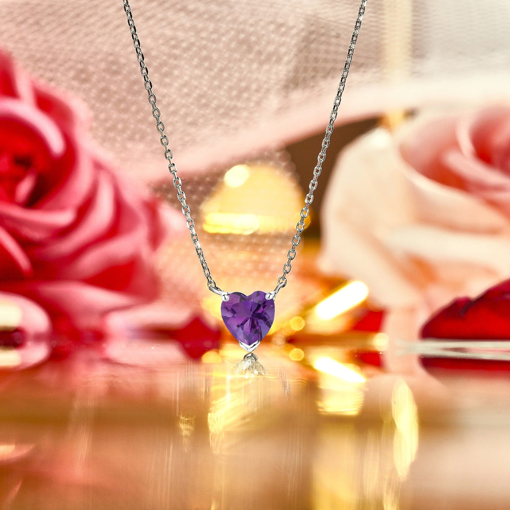 Gorgeous 1 Carat Heart Cut - SWAROVSKI Amethyst - February Birthstone Pendant Necklace in 18K White Gold Plating over Silver