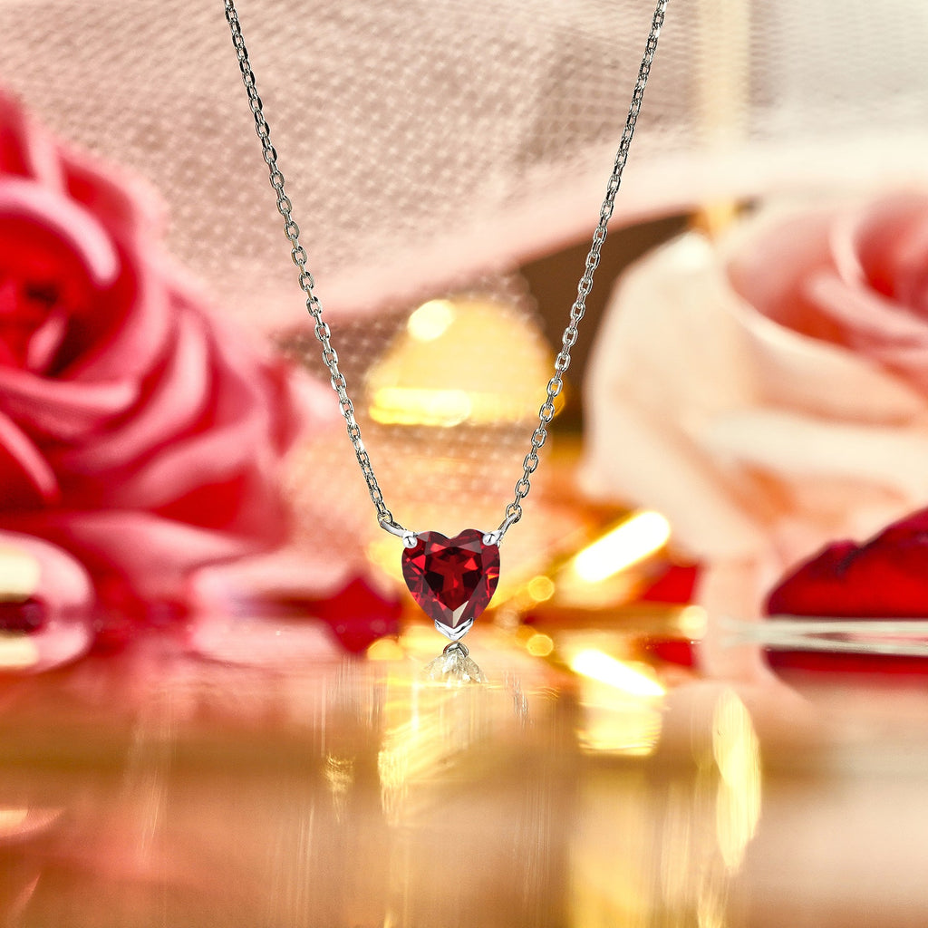 Gorgeous 1 Carat Heart Cut - SWAROVSKI Garnet - January Birthstone Pendant Necklace in 18K White Gold Plating over Silver