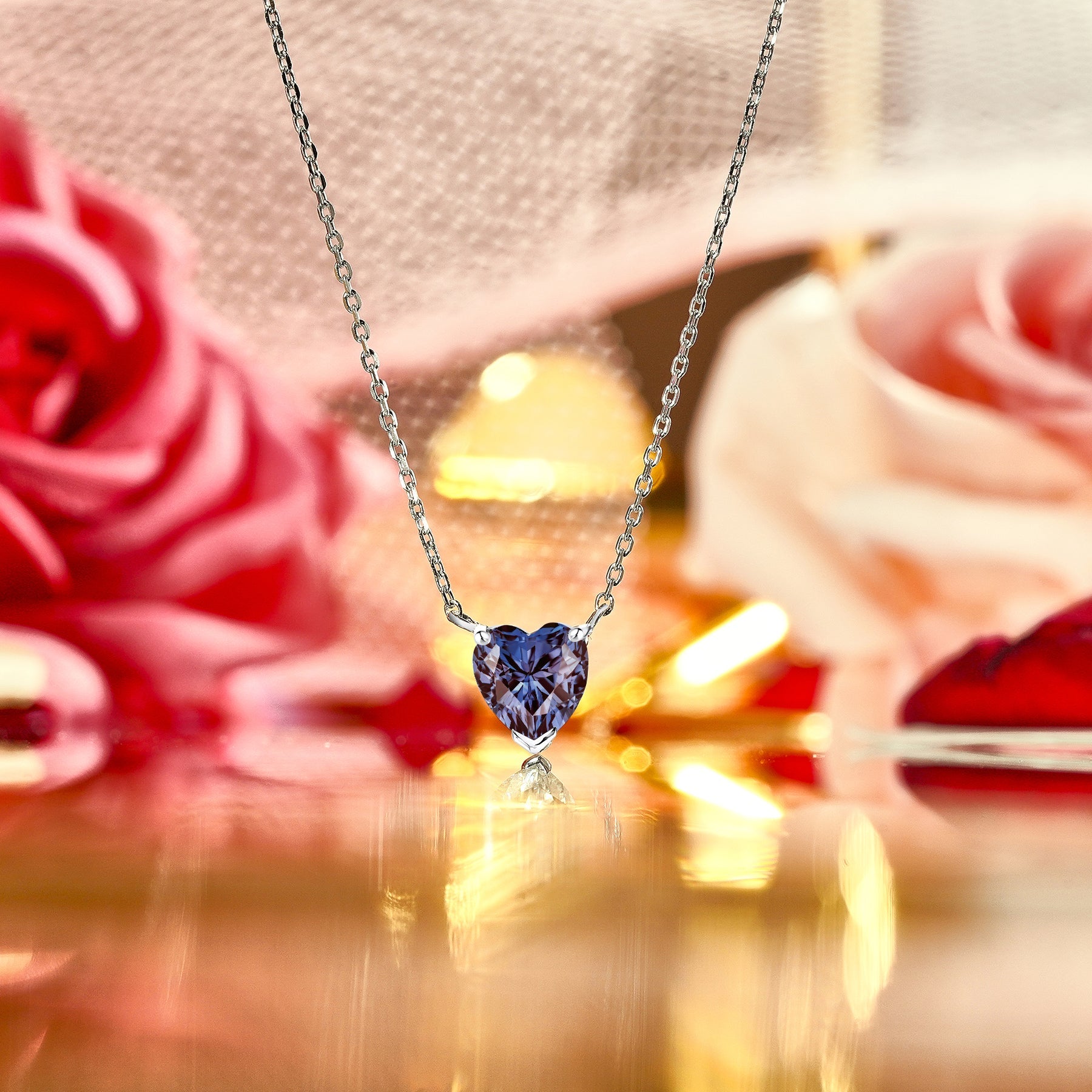 Gorgeous 1 Carat Heart Cut - SWAROVSKI Alexandrite - June Birthstone Pendant Necklace in 18K White Gold Plating over Silver