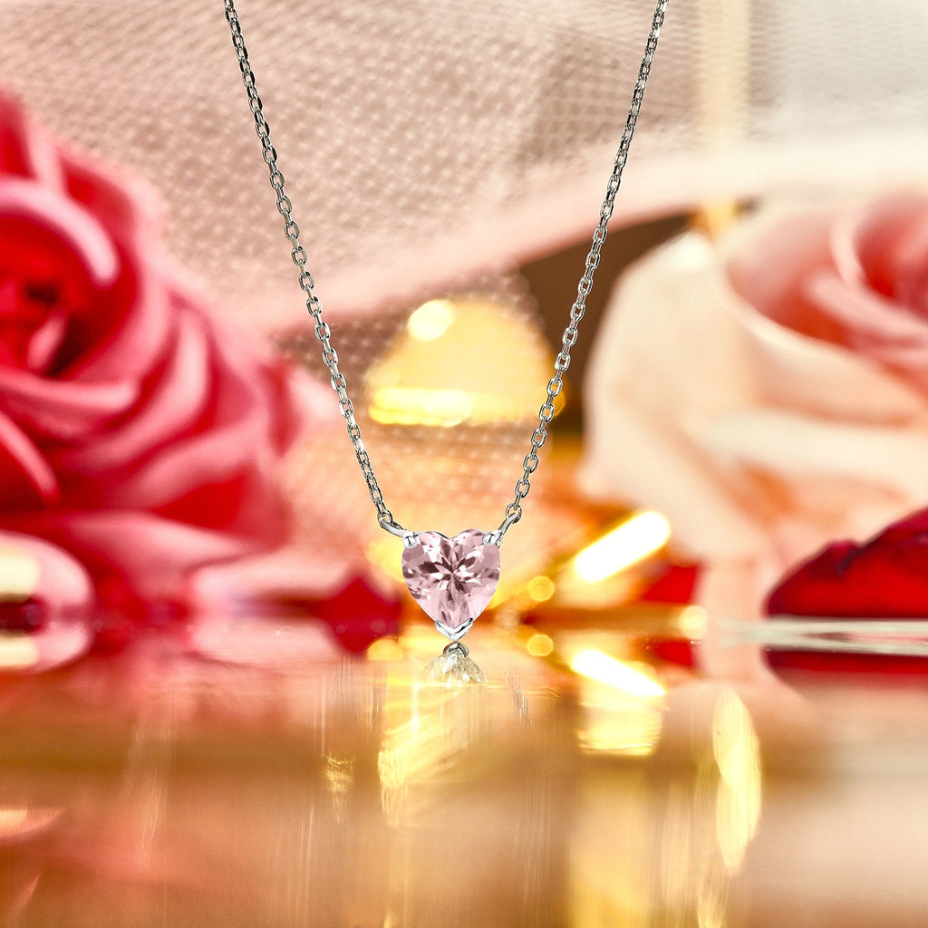 Gorgeous 1 Carat Heart Cut - SWAROVSKI Pink Tourmaline - October Birthstone Pendant Necklace in 18K White Gold Plating over Silver