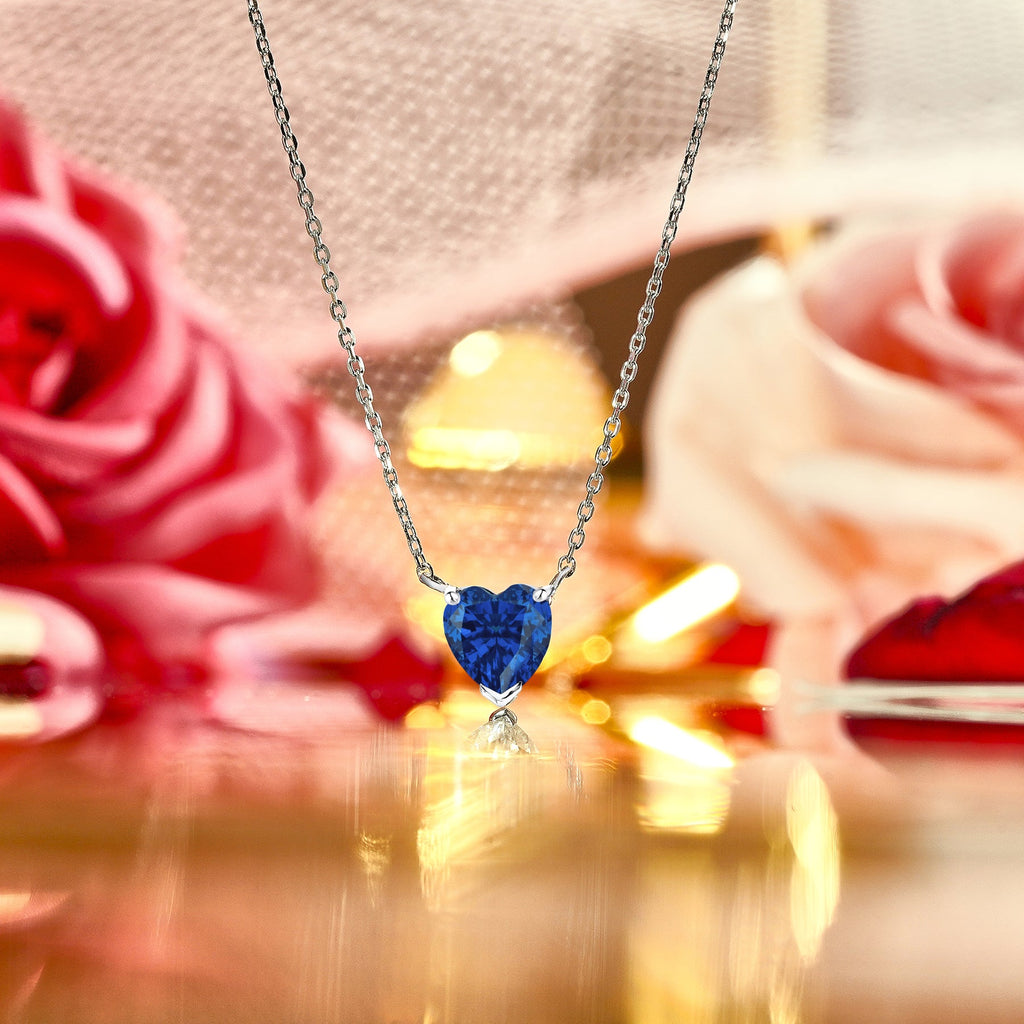 Gorgeous 1 Carat Heart Cut - SWAROVSKI Blue Sapphire - September Birthstone Pendant Necklace in 18K White Gold Plating over Silver