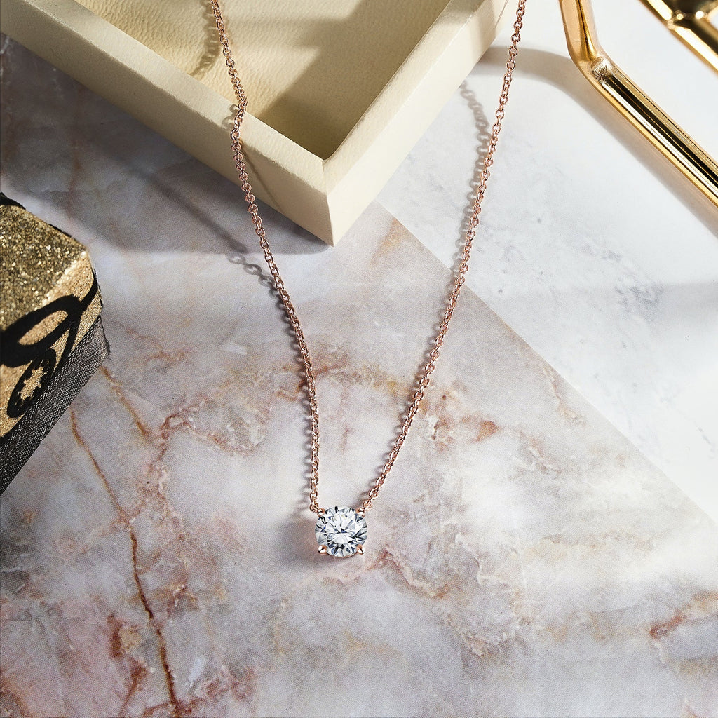 JeenMata 1 Carat Moissanite - April Birthstone Solitaire Pendant Necklace in 18K Yellow Gold over Silver, Female, Adult