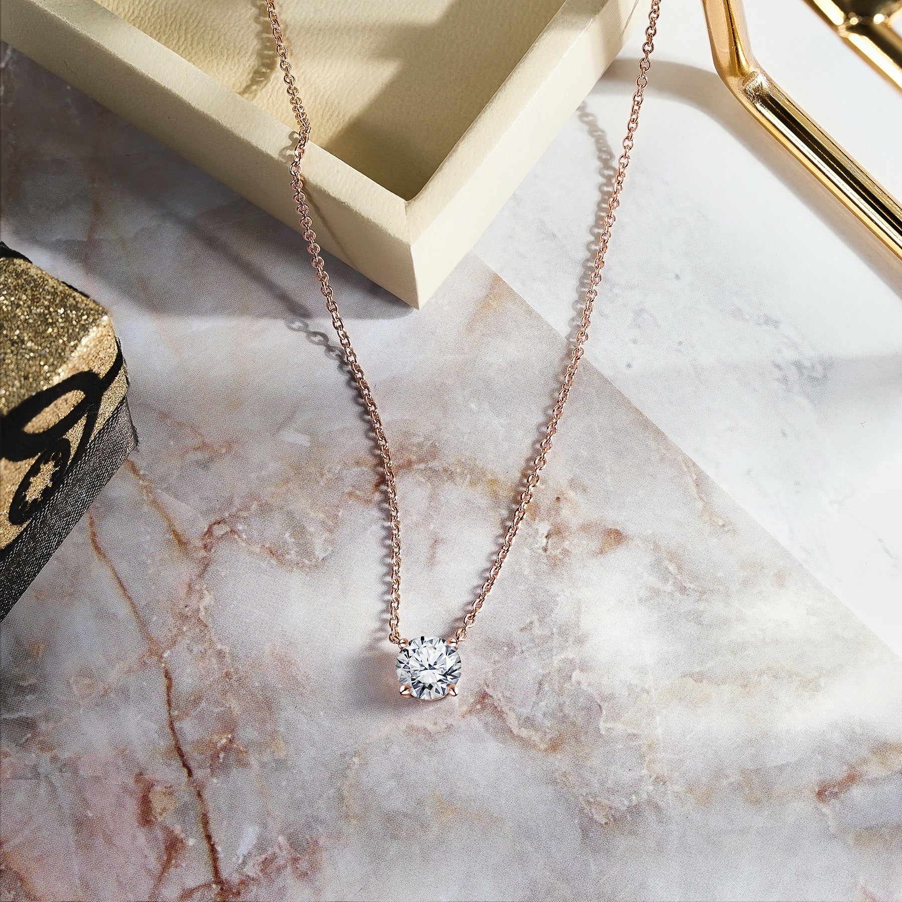 JeenMata 1 Carat Moissanite - April Birthstone Solitaire Pendant Necklace in 18K Yellow Gold over Silver, Female, Adult