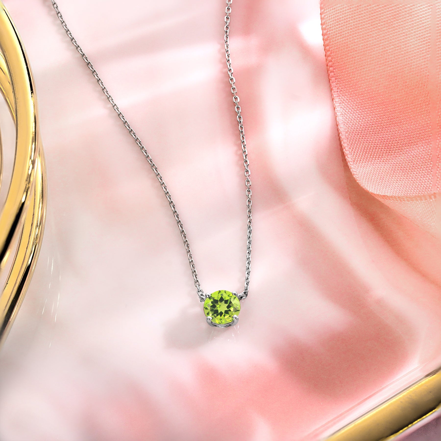 JeenMata 1 Carat Peridot - August Birthstone Solitaire Pendant Necklace in 18K Yellow Gold Plated, Female, Adult