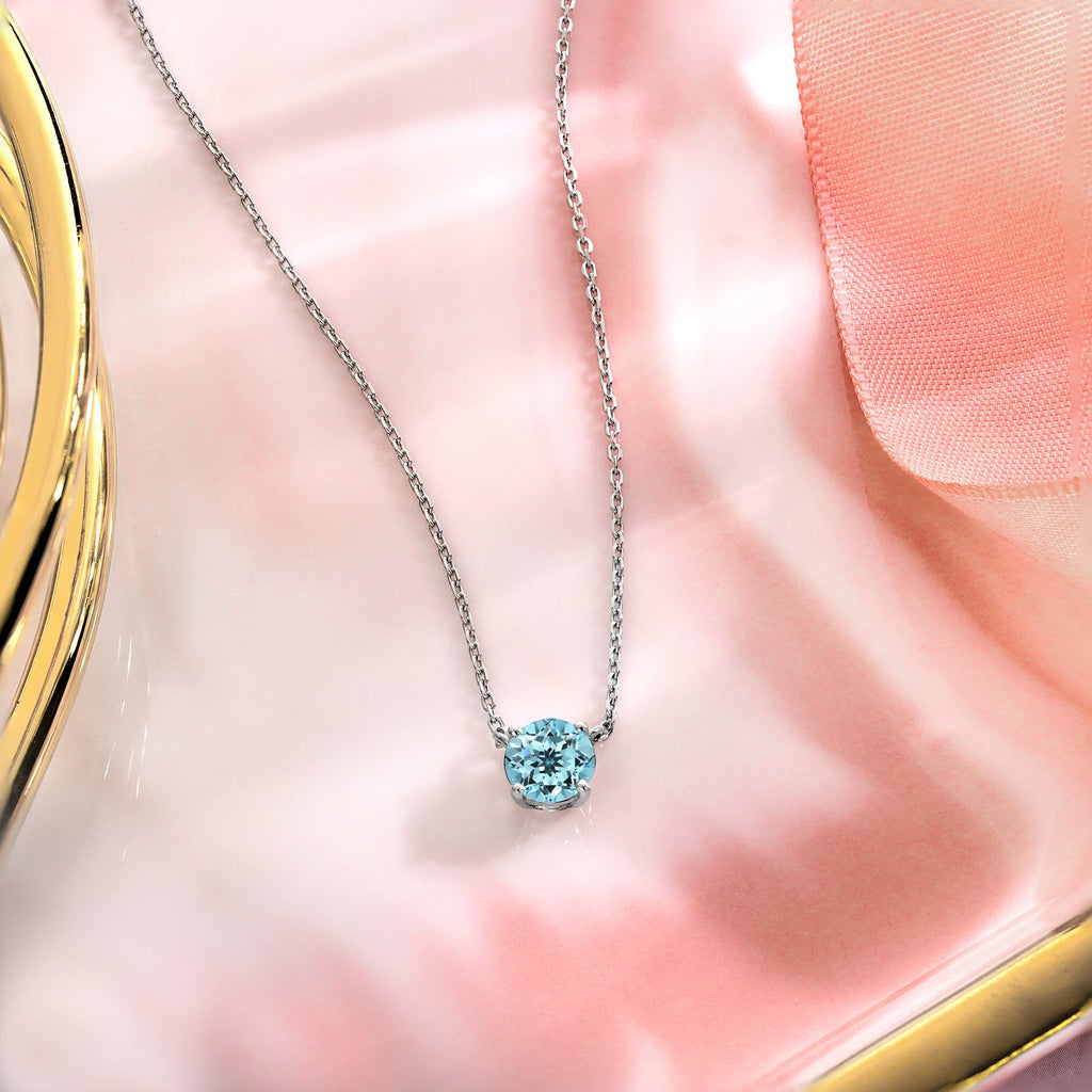 JeenMata 1 Carat Blue Topaz - December Birthstone Solitaire Pendant Necklace in 18K Yellow Gold Plated, Female, Adult