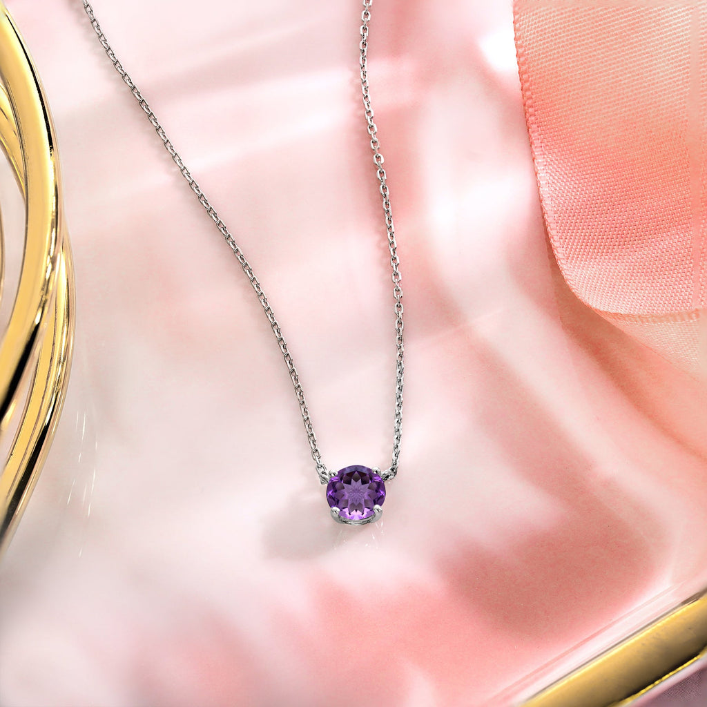 JeenMata 1 Carat Amethyst - February Birthstone Solitaire Pendant Necklace in 18K Yellow Gold Plated, Female, Adult