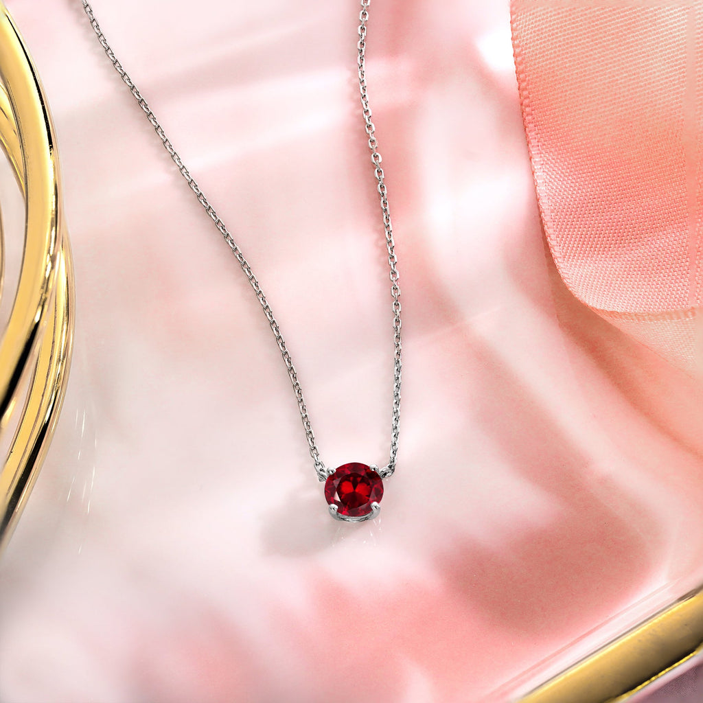JeenMata 1 Carat Garnet - January Birthstone Solitaire Pendant Necklace in 18K Yellow Gold Plated, Female, Adult