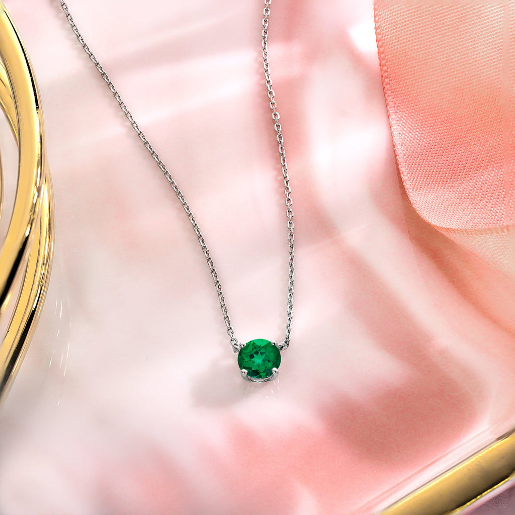 JeenMata 1 Carat Emerald - May Birthstone Solitaire Pendant Necklace in 18K Yellow Gold Plated, Female, Adult