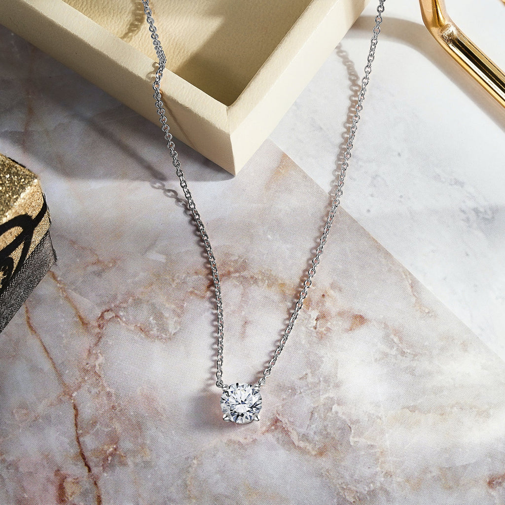 JeenMata 1 Carat Moissanite - April Birthstone Solitaire Pendant Necklace in 18K Yellow Gold over Silver, Female, Adult