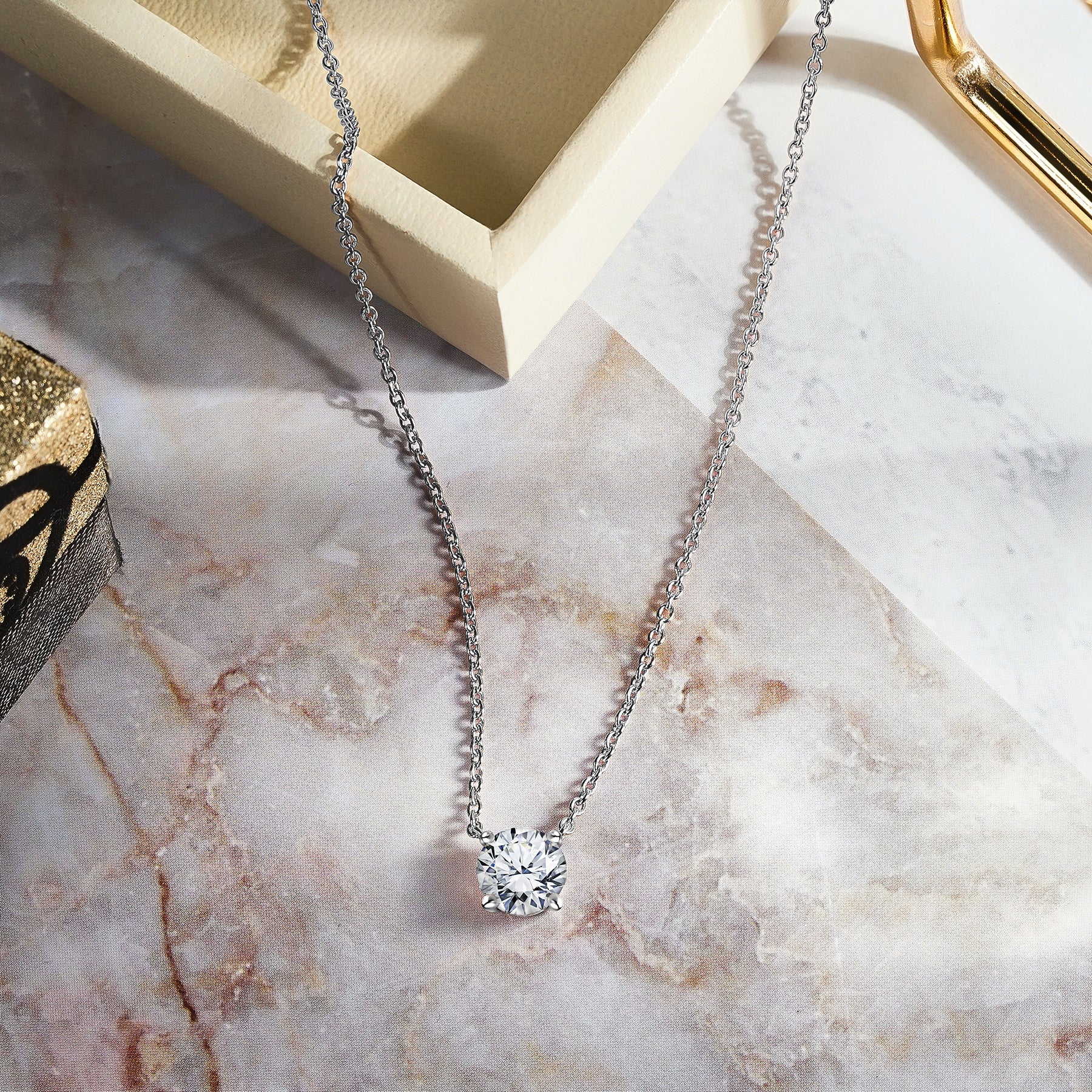 JeenMata 1 Carat Moissanite - April Birthstone Solitaire Pendant Necklace in 18K Yellow Gold over Silver, Female, Adult