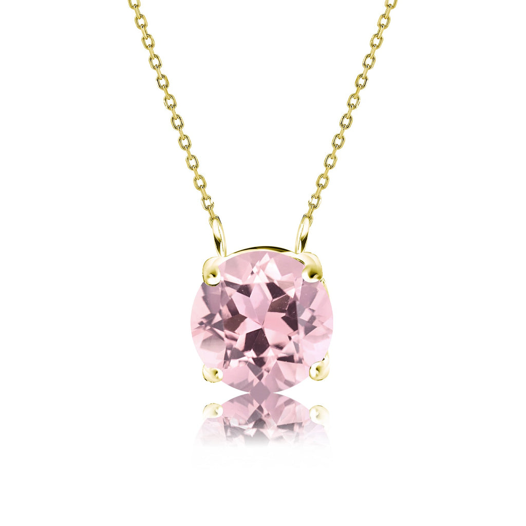 JeenMata 1 Carat Pink Tourmaline - October Birthstone Solitaire Pendant Necklace in 18K Yellow Gold Plated, Female, Adult