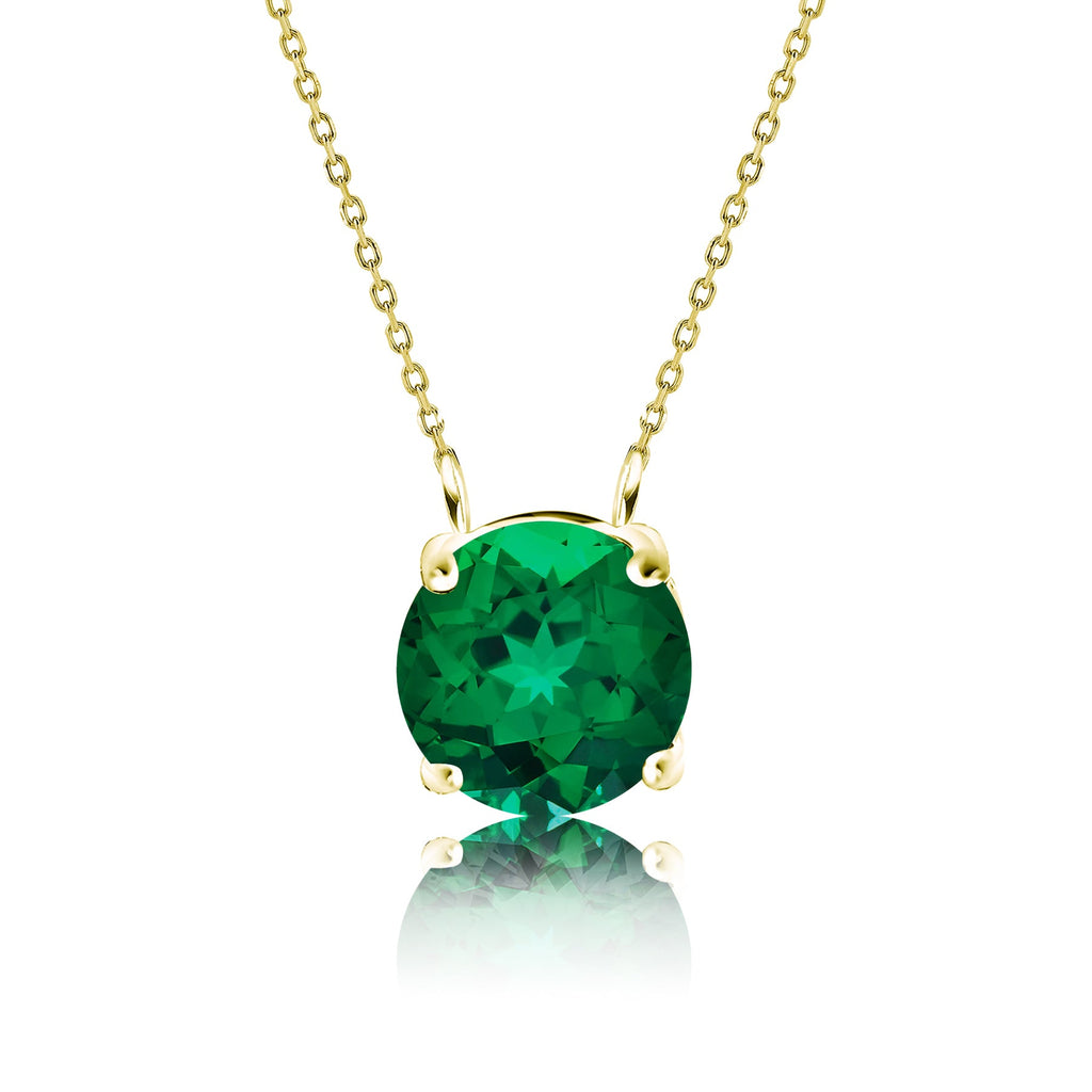 JeenMata 1 Carat Emerald - May Birthstone Solitaire Pendant Necklace in 18K Yellow Gold Plated, Female, Adult