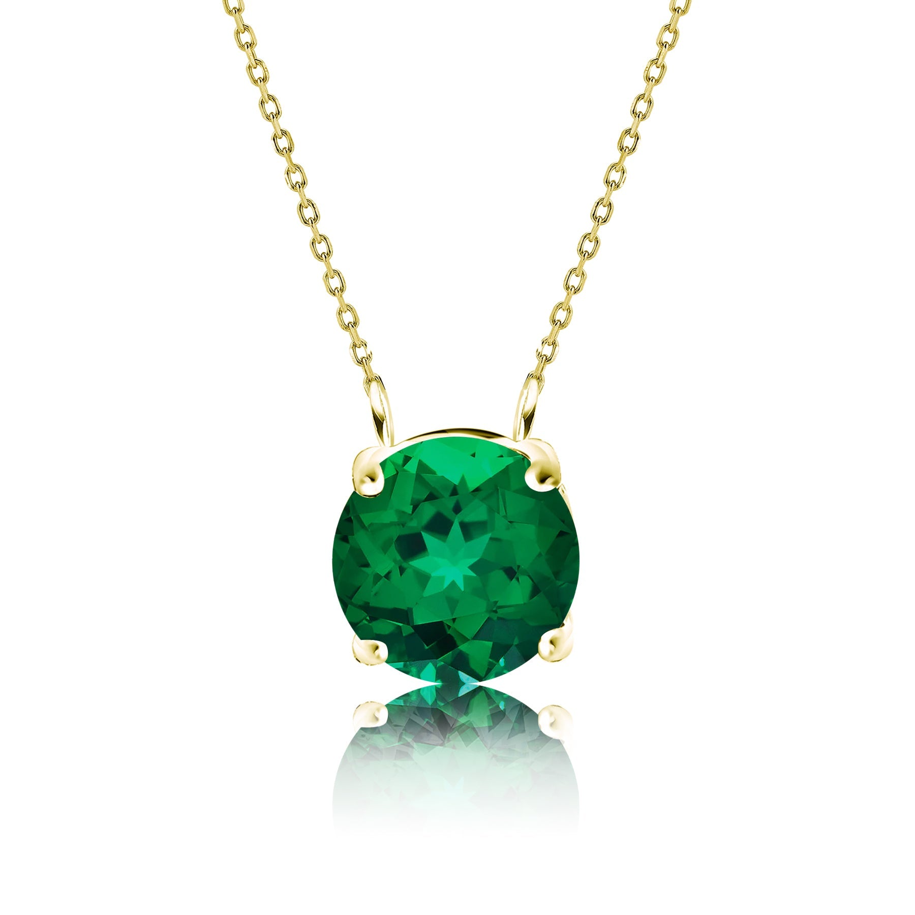 JeenMata 1 Carat Emerald - May Birthstone Solitaire Pendant Necklace in 18K Yellow Gold Plated, Female, Adult