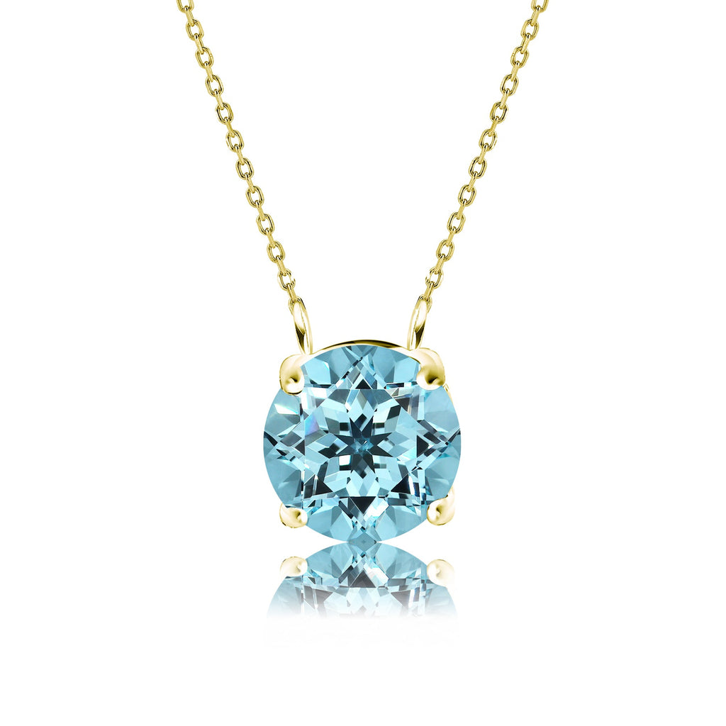 JeenMata 1 Carat Blue Topaz - December Birthstone Solitaire Pendant Necklace in 18K Yellow Gold Plated, Female, Adult