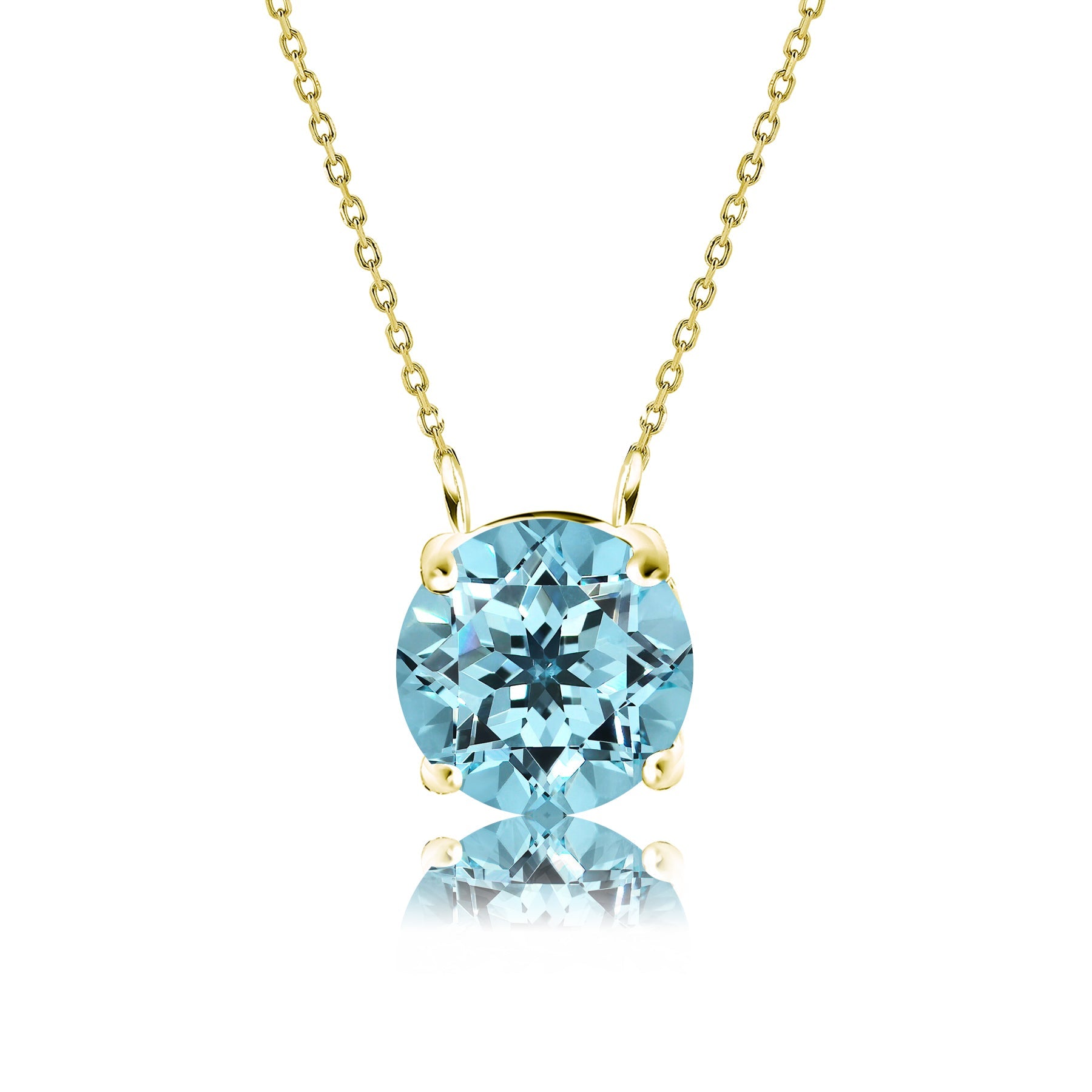 JeenMata 1 Carat Blue Topaz - December Birthstone Solitaire Pendant Necklace in 18K Yellow Gold Plated, Female, Adult