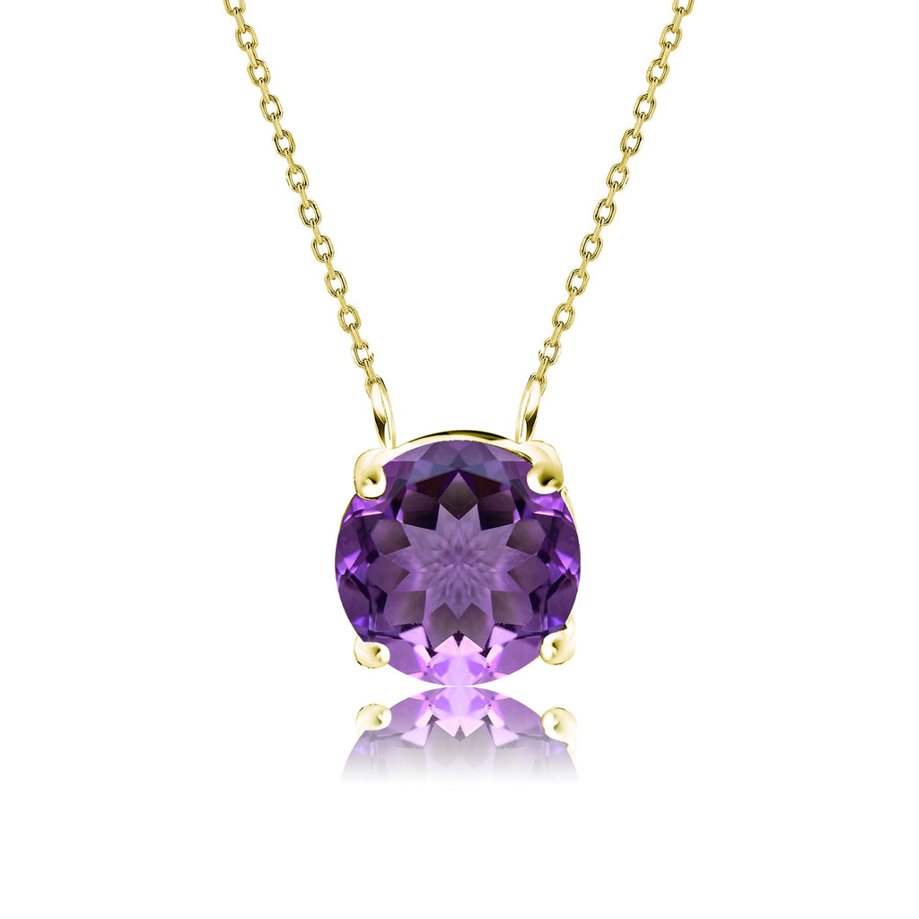 JeenMata 1 Carat Amethyst - February Birthstone Solitaire Pendant Necklace in 18K Yellow Gold Plated, Female, Adult