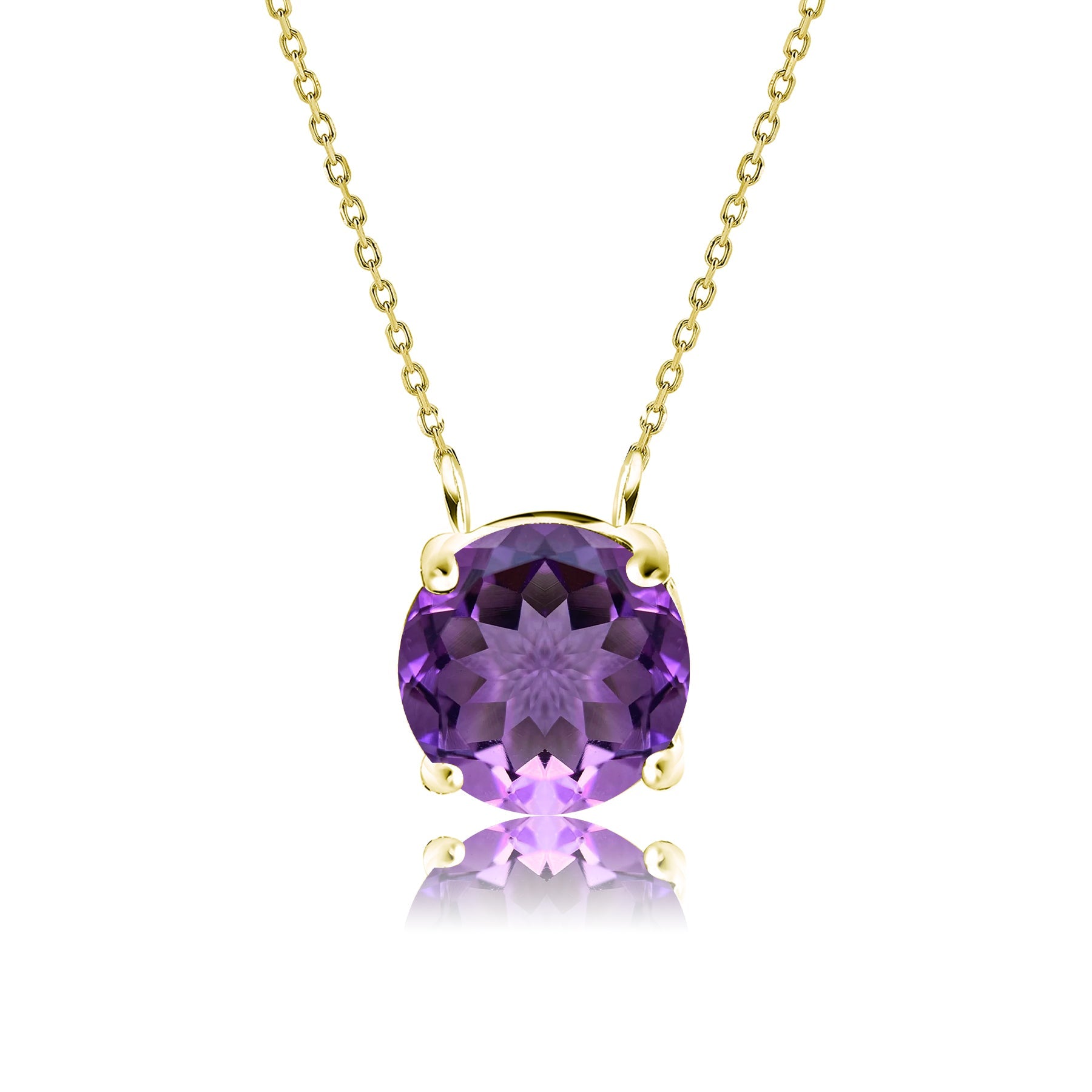 JeenMata 1 Carat Amethyst - February Birthstone Solitaire Pendant Necklace in 18K Yellow Gold Plated, Female, Adult