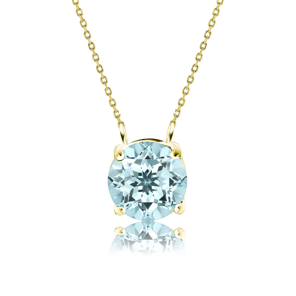 JeenMata 1 Carat Aquamarine - March Birthstone Solitaire Pendant Necklace in 18K Yellow Gold Plated, Female, Adult